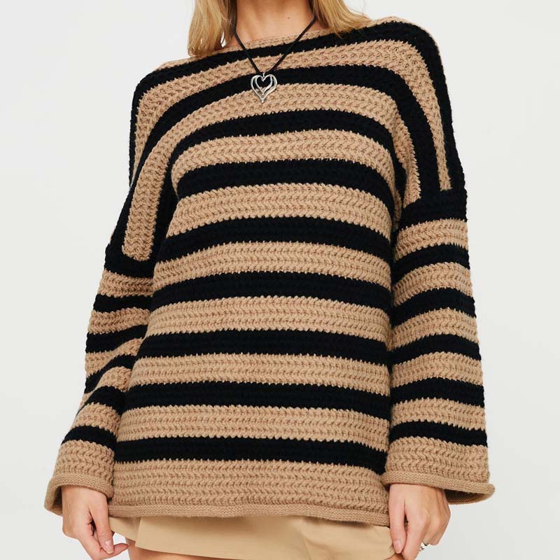 Street-wave Striped Knit Pullover Cozy Warmth For Women