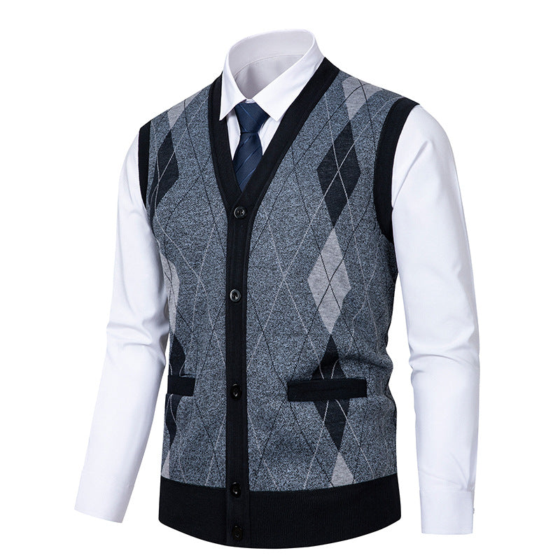Street-wave Mens Argyle Cardigan Knitwear For Elegant Comfort And Versatile Formal Casual Style