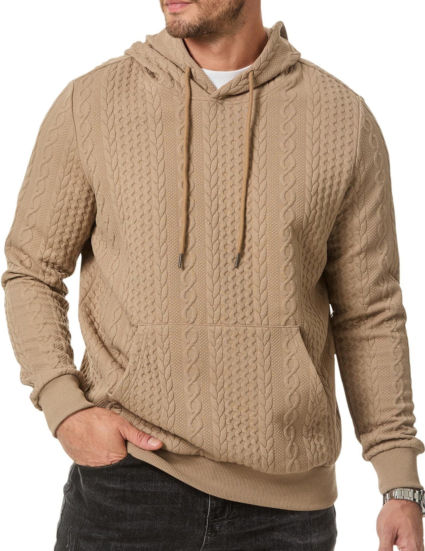 Men's Cable Knit Hoodie Street-Wave With Structured Knit For Premium Comfort And Warmth