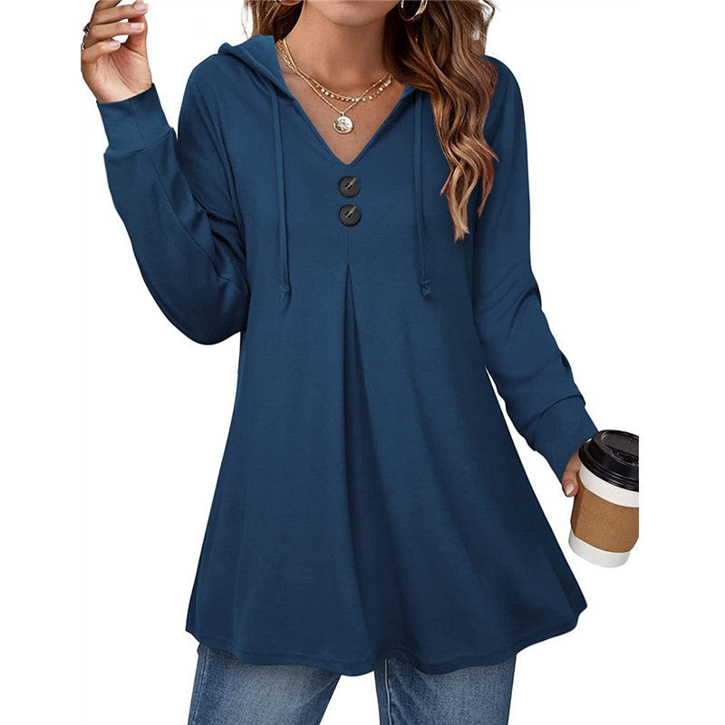 Street Wave Hooded Tunic With Button Detail And Asymmetric Hem For Women Everyday Chic Comfort