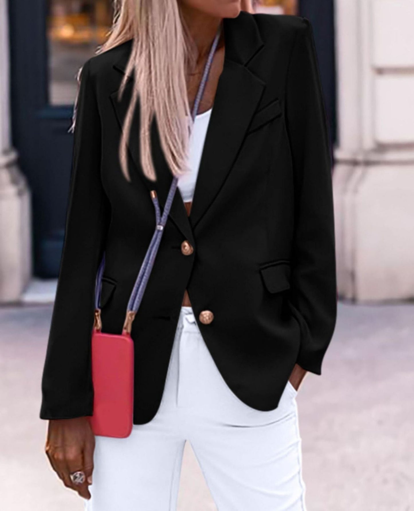 Street-wave Women Tailored Blazer With Gold Buttons Elegant Single Breasted Office Jacket