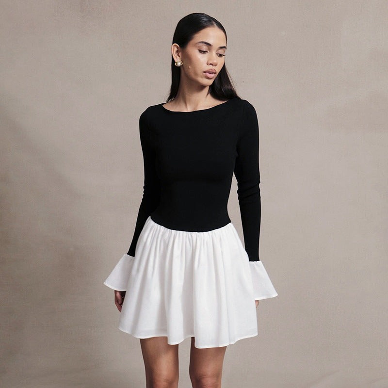 Street-wave Womens Chic Dress With Contrasting Skirt For Elegant Comfort And Style