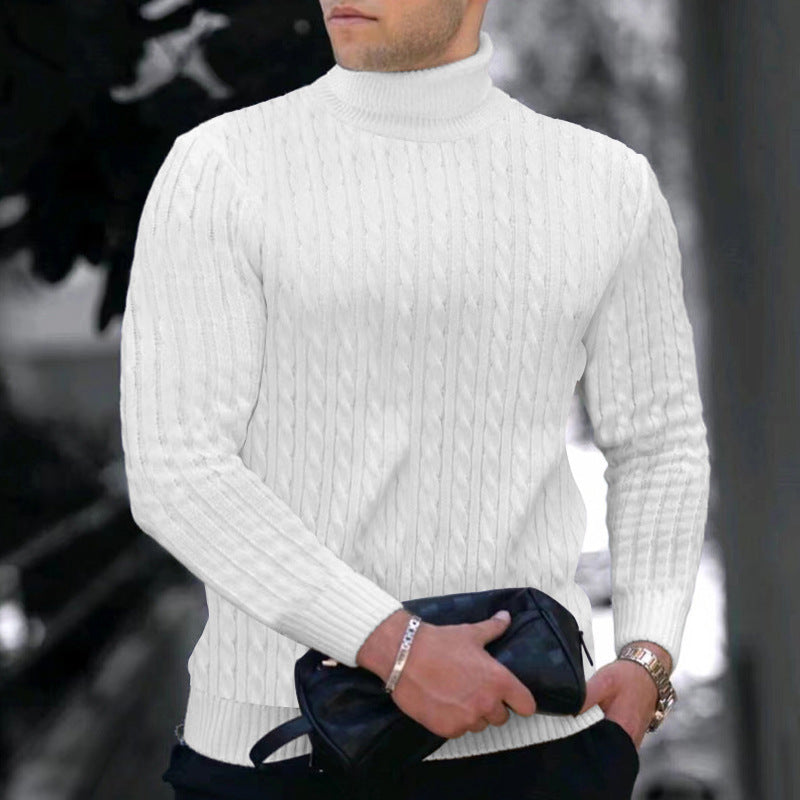 Street-wave Mens Ribbed Turtleneck Sweater With Structured Design For Warm Comfort