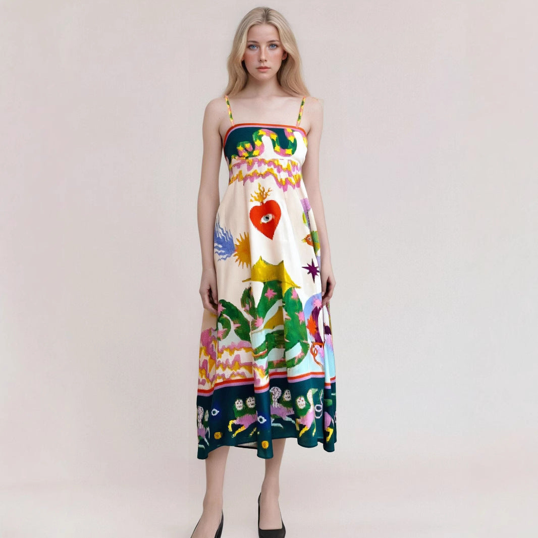Street-Wave Women's Maxi Dress Strapless High Waist Flowy Chic Abstract Print