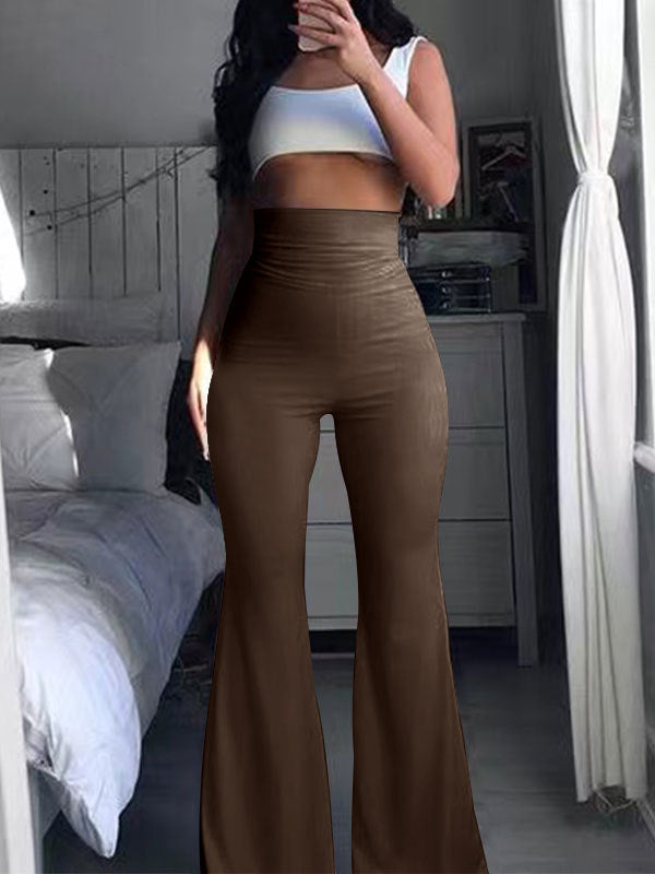 Street Wave High Waisted Flared Pants for Women with Elastic Waistband and Comfortable Fit