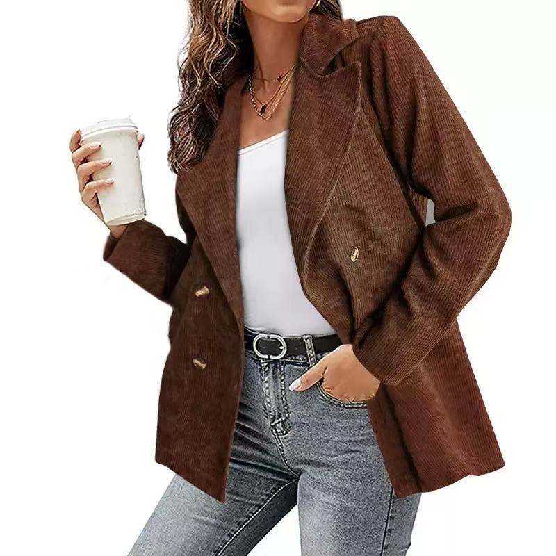Street Wave Corduroy Jacket For Women Modern Cut Chic Lapel Two Pockets Elegant Everyday Wear