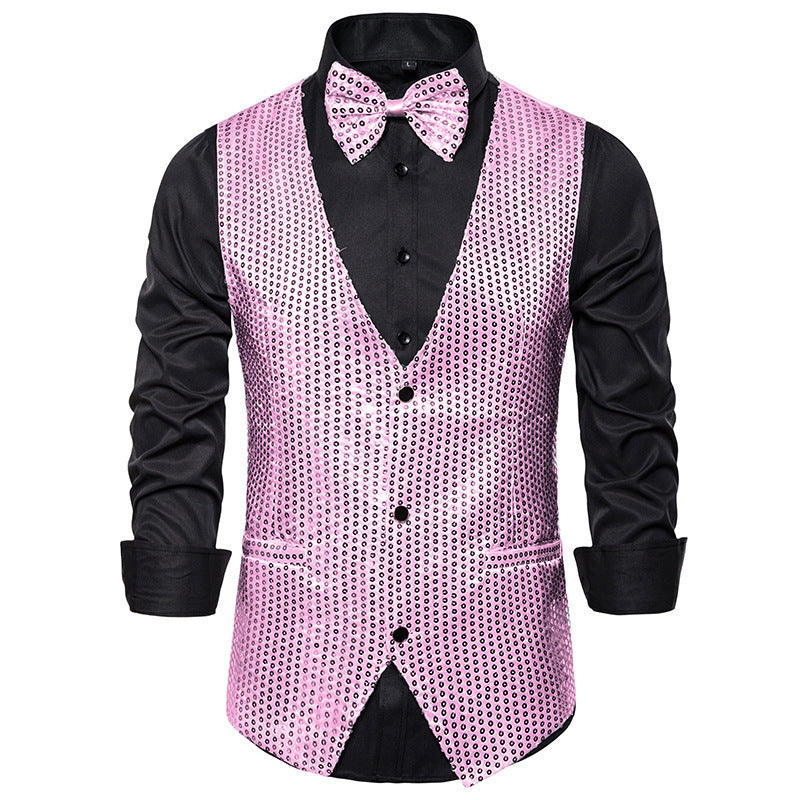 Streetwave Men Sequin Waistcoat With Matching Bow Tie Elegant Festive Vest For Weddings