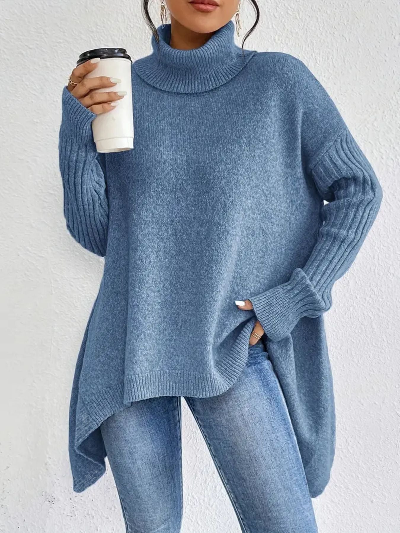 Street Wave Oversized Wool Knit Turtleneck Sweater Cozy Lux Fit for Streetwear Fans