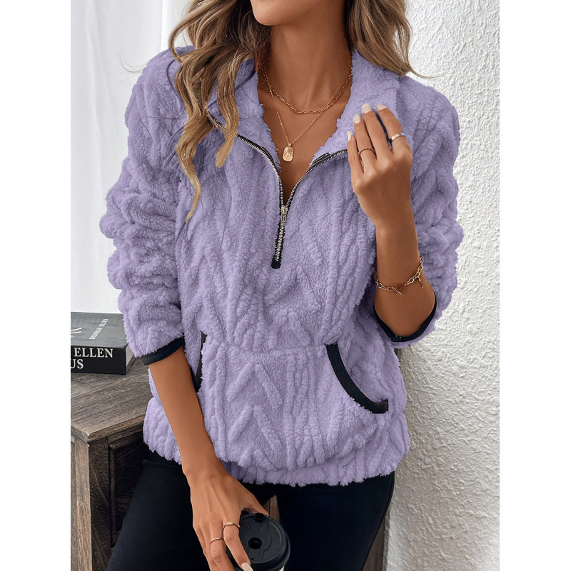 Street-Wave Womens Teddy Fleece Pullover With Half Zip And High Collar For Cozy Comfort
