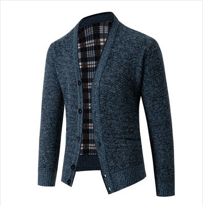 Street-wave Men's Elegant Knit Cardigan With Checkered Pattern For Fashion-Forward Gentlemen