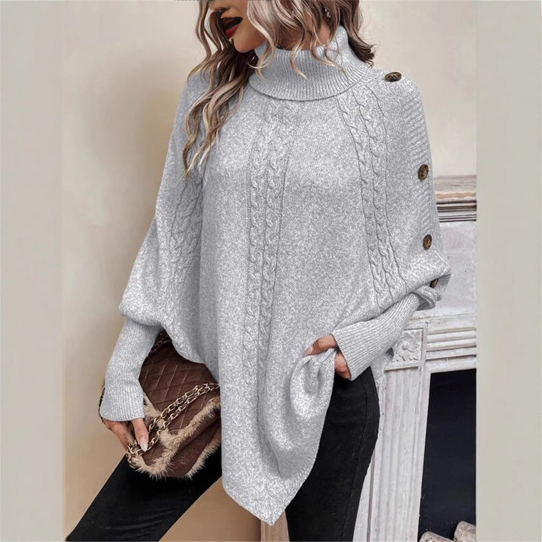 Street-wave Womens Elegant Cable Knit Pullover With Roll Neck Cozy Winter Essential