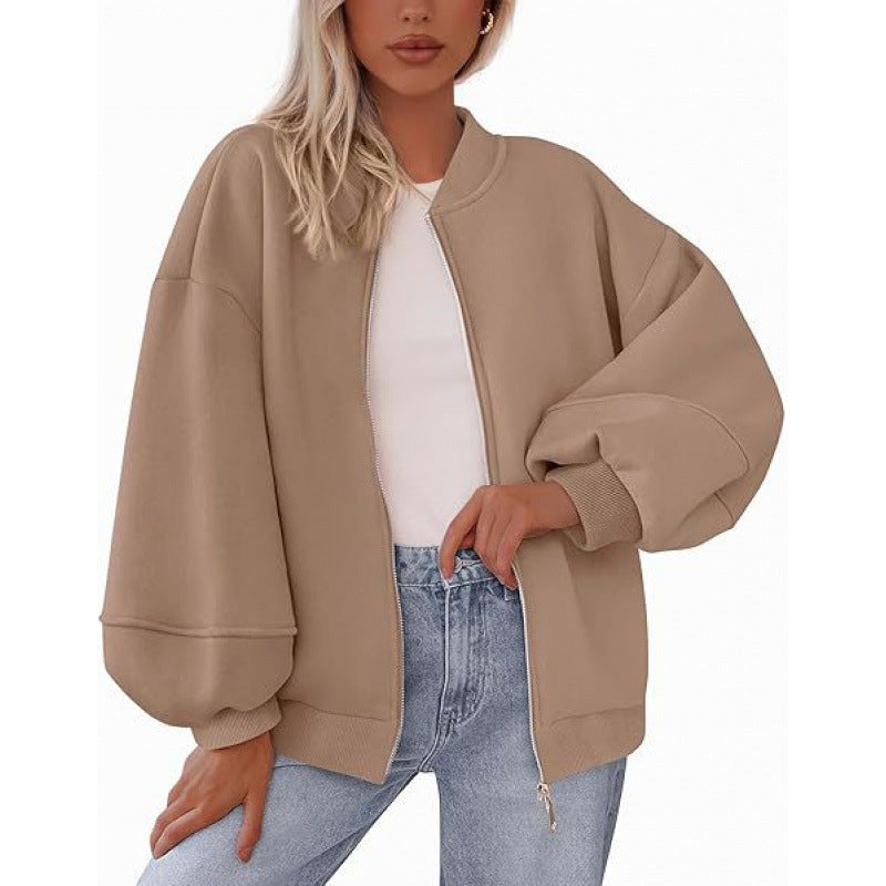 Streetwave Women Oversized Bomber Jacket With Zipper And Balloon Sleeves Casual Comfort