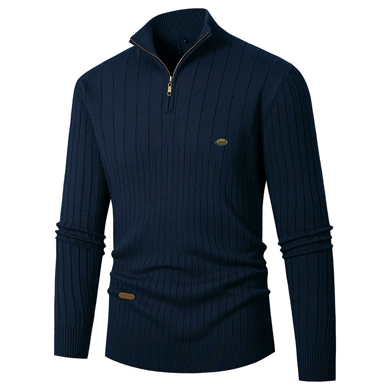 Street-Wave Men's Ribbed Zip Pullover With Modern Zipper Premium Casual Sweater For Everyday Style