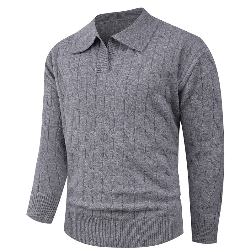 Street-wave Men's Cable Knit Polo Sweater With Modern Pattern Soft Comfort for Everyday Wear