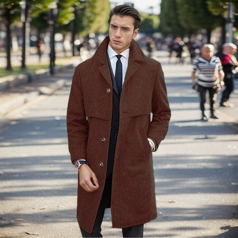 Wool Coat For Men Street Wave With Double Button Placket Elegant Modern Winter Outerwear
