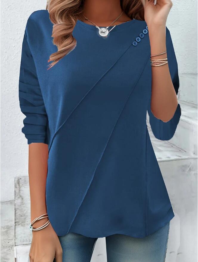Street Wave Womens Asymmetrical Hem Top With Button Shoulder Details Breathable Comfort
