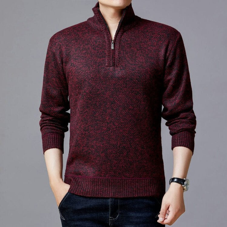 Street-Wave Men's Knit Sweater With Modern Stand Collar And Textured Surface For Casual To Smart Looks