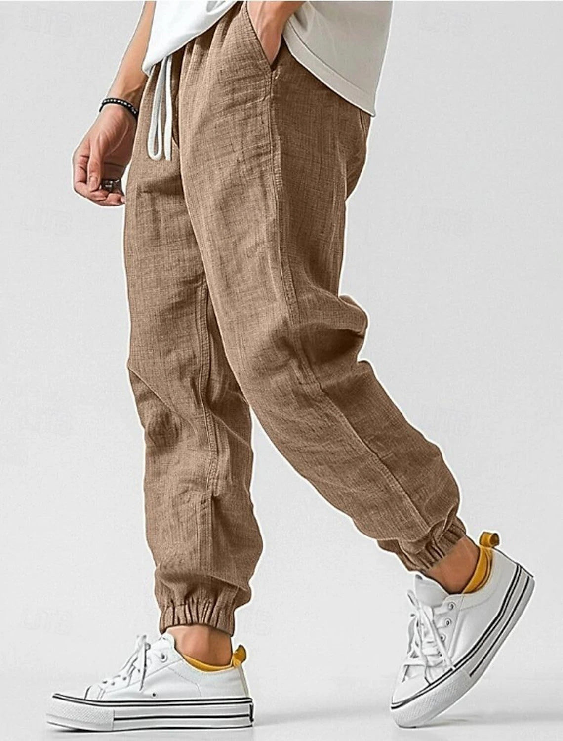 Streetwave Men Comfortable Linen Pants With Elastic Waistband And Side Pockets For Everyday Wear