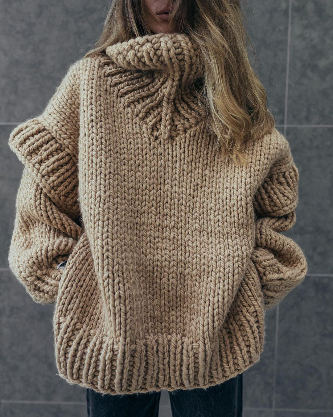 Streetwave Oversized Knit Sweater For Women With High Collar And Voluminous Sleeves Cozy Warm Wool