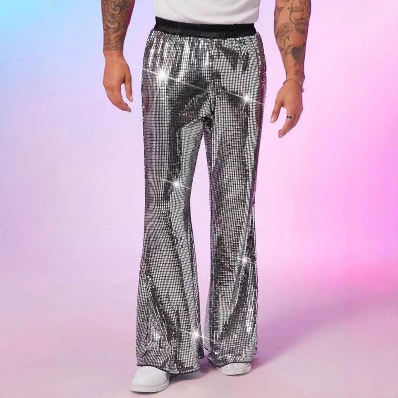 Street-Wave Mens Glitter Disco Pants With Wide Leg And Elastic Waistband For Showstopping Party Nights