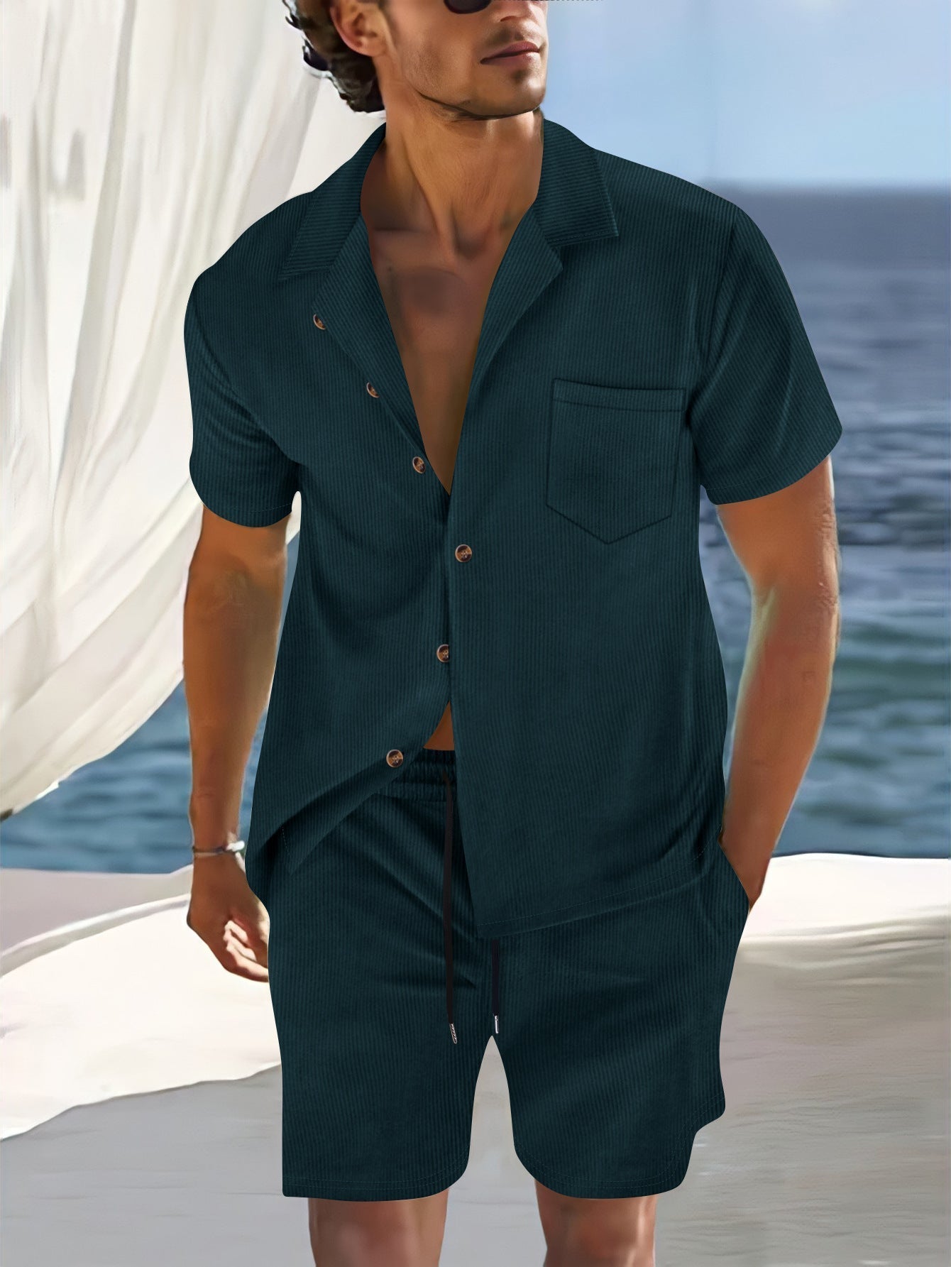 Street-Wave Mens Short Sleeve Shirt Set 2-Piece Relaxed Fit