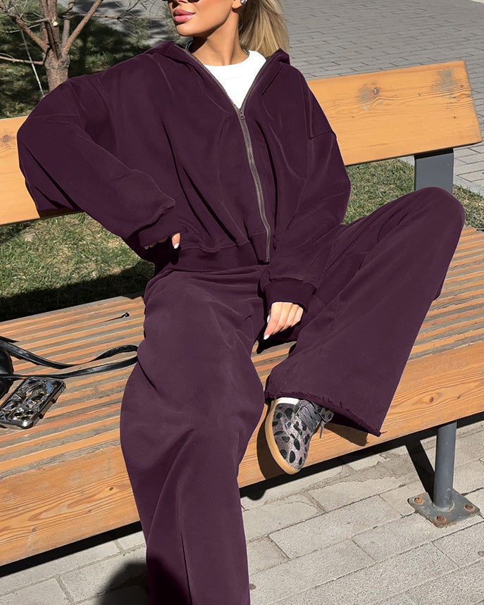 Street-Wave Lane Two-Piece Hoodie And Jogger Set For Women Cozy Relaxed Fit Loungewear Everyday Streetwear