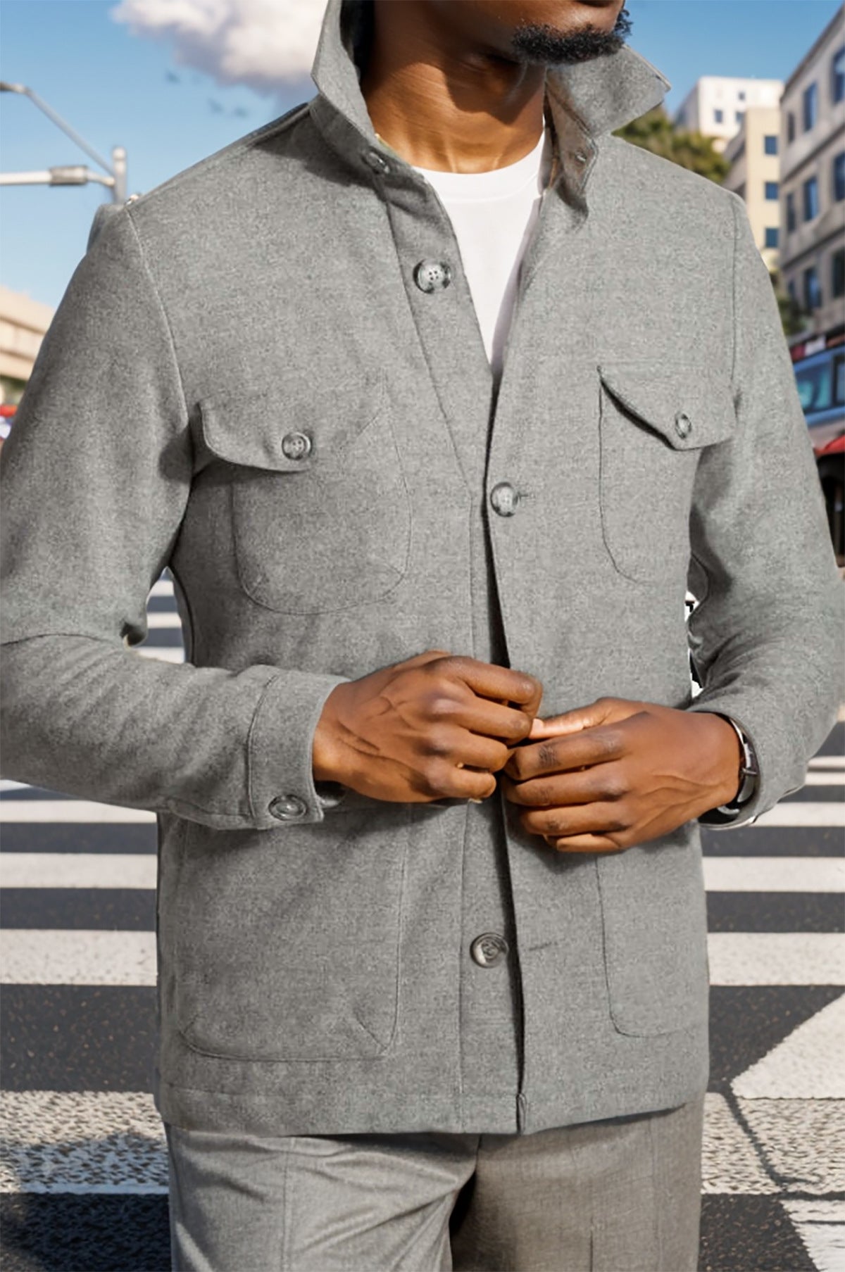 Mens Timeless Utility Jacket With Practical Pockets And Stand Collar Streetwave For Urban Men