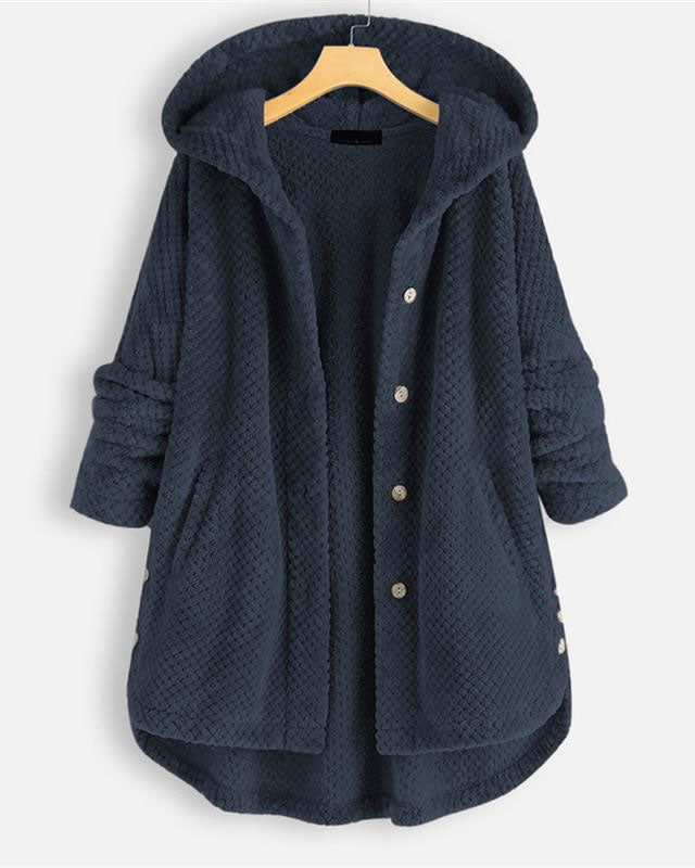 Street Wave Cozy Fleece Hooded Sweatshirt Jacket With Rounded Hem For Women Warm Comfort