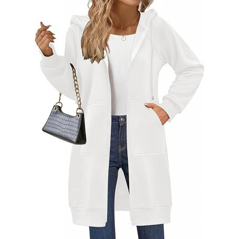 Street-wave Women Hooded Jacket With Side Pockets Zip Closure Cozy Everyday Wear
