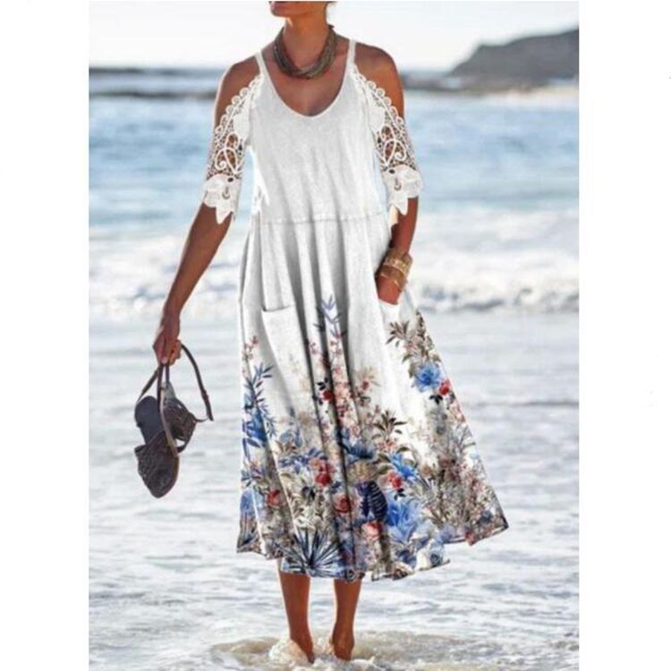 Street Wave Womens Maxi Dress Flowing Floral Print Summer