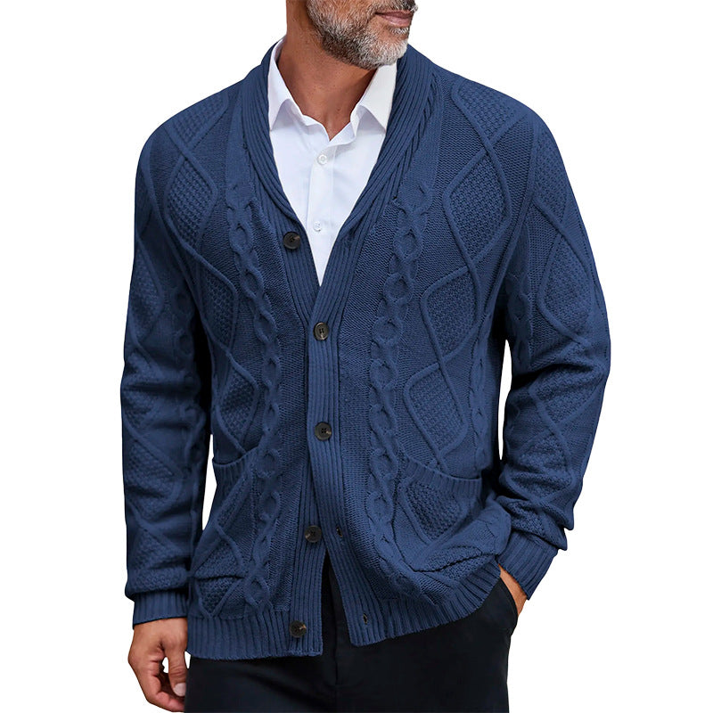Mens Cable Knit Cardigan Street Wave With Elegant Cable Pattern And Practical Pockets For Style Conscious Men