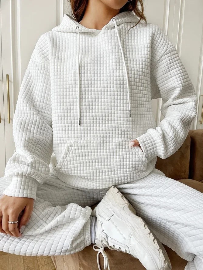 Women Waffle Knit Hoodie by Street Wave With Kangaroo Pocket Cozy All Day Comfort Casual Fit