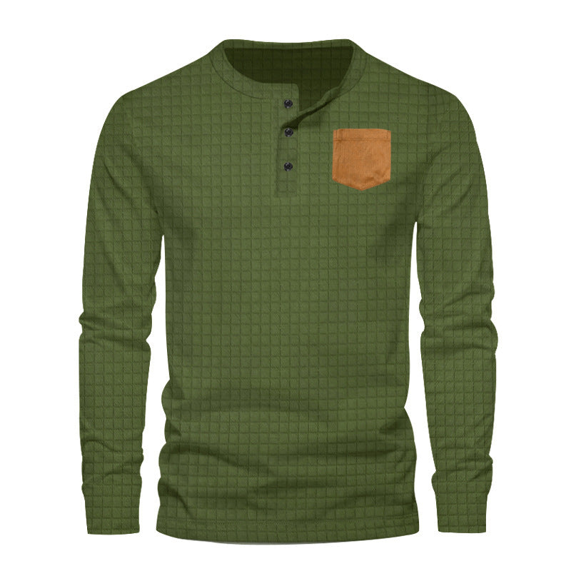 Mens Long Sleeve Shirt With Structured Grid Design Pocket Street-Wave Premium Cotton For Everyday Casual