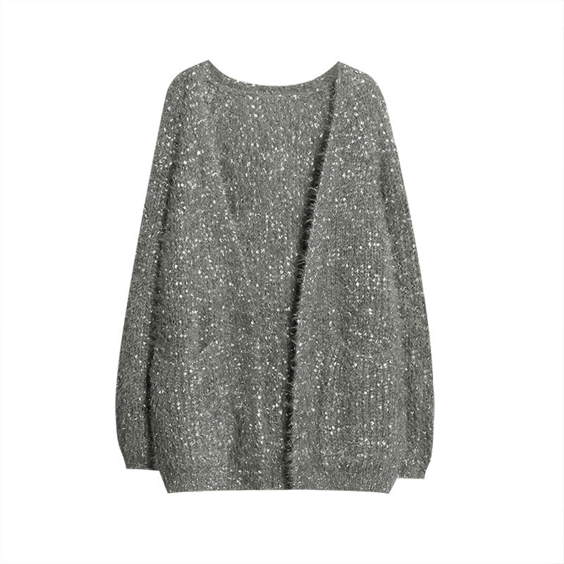 Street-Wave Glitter Knit Cardigan for Women, Modern Casual Look, Cozy Sparkle Shine
