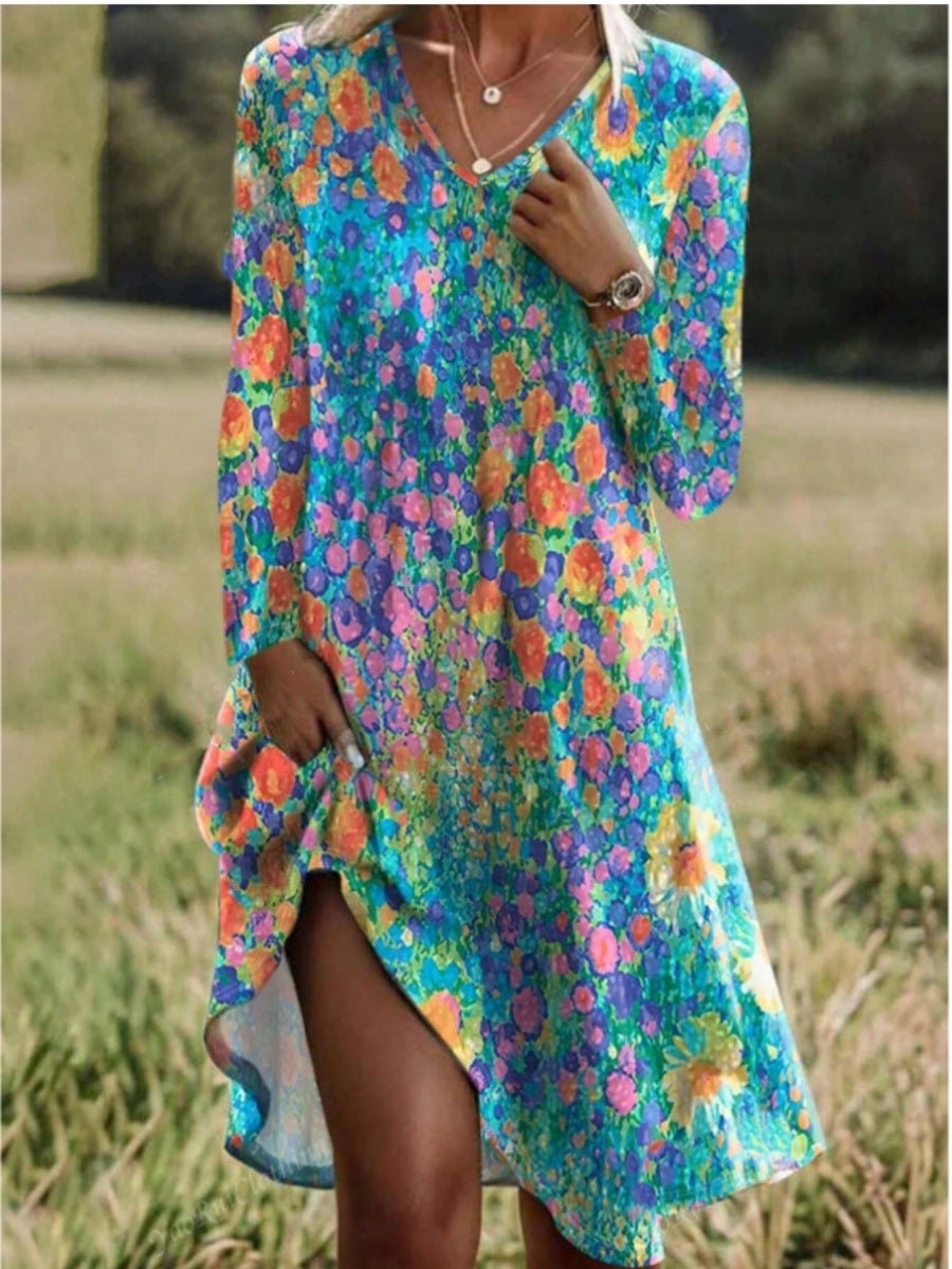 Street Wave Women's Casual Dress With V Neck And Side Slit For Summer Comfort For Everyday Wear