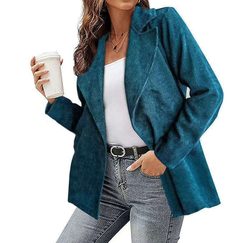 Street Wave Corduroy Blazer For Women With Relaxed Fit And Practical Pockets Versatile Office And Weekend Wear