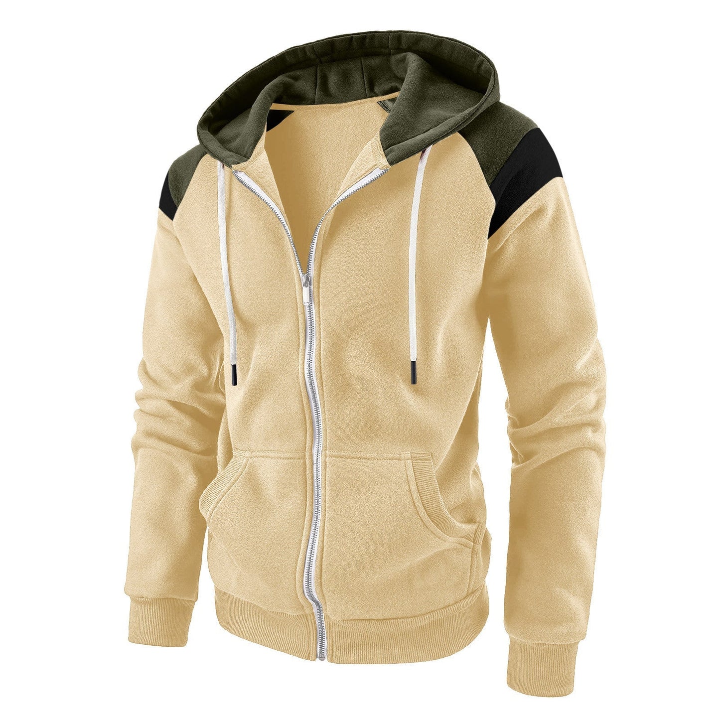 Street-wave Mens Zip Hoodie Sporty Comfort With Drawstring Hood Front Pockets For Active Leisure
