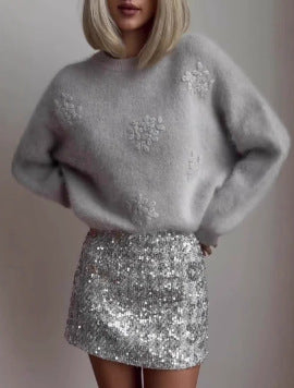 Streetwave Glamorous Sequin Skirt With Floral Embroidery For Women Evening Partywear