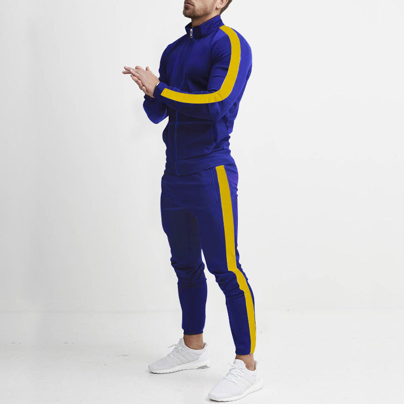 Street Wave Men's Athletic Tracksuit Set With High Collar Zip And Stripe Details For Training