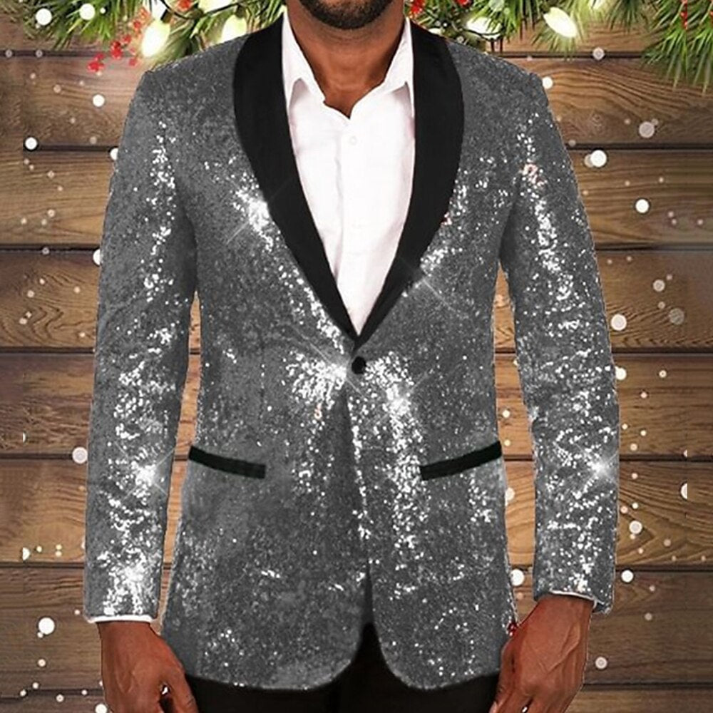Street-Wave Men Glitter Sequin Blazer With Black Lapel Dazzling Party Statement Showstopper