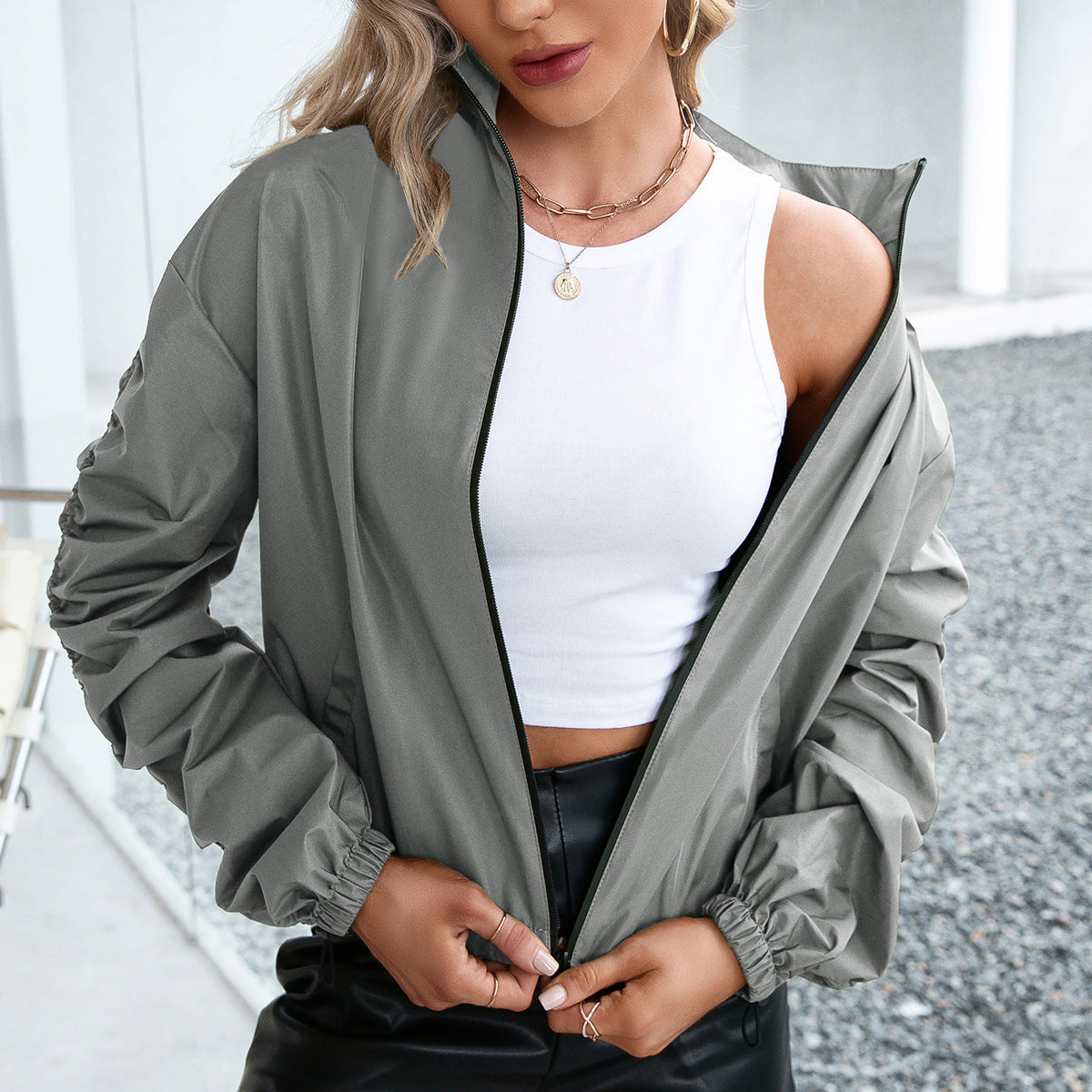 Street-wave Waterproof Women's Outdoor Jacket With Zip Front High Collar Casual Fit
