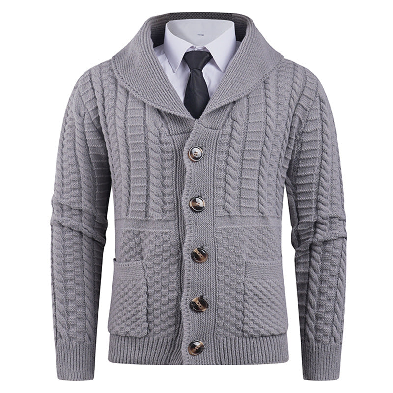 Street-Wave Mens Knit Cardigan With Modern Shawl Collar And Button Front Elegant Versatile Wear