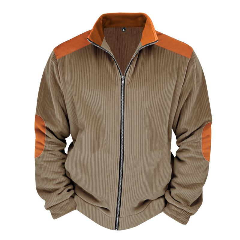 Mens Quilted Jacket Regular Fit Zipper Front Ribbed Texture Street Wave