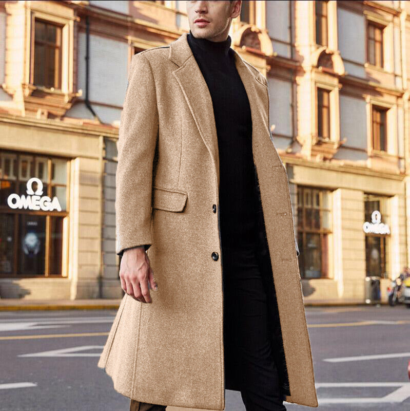 Street Wave Mens Elegant Long Winter Coat With Classic Lapel Wool Blend Warmth For City Professionals