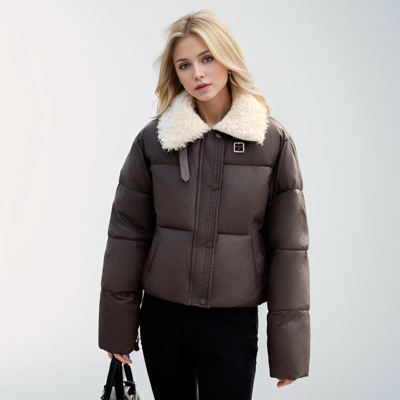 Street-wave Womens Short Padded Winter Jacket With Faux Fur Collar For Cold Weather Comfort And Style