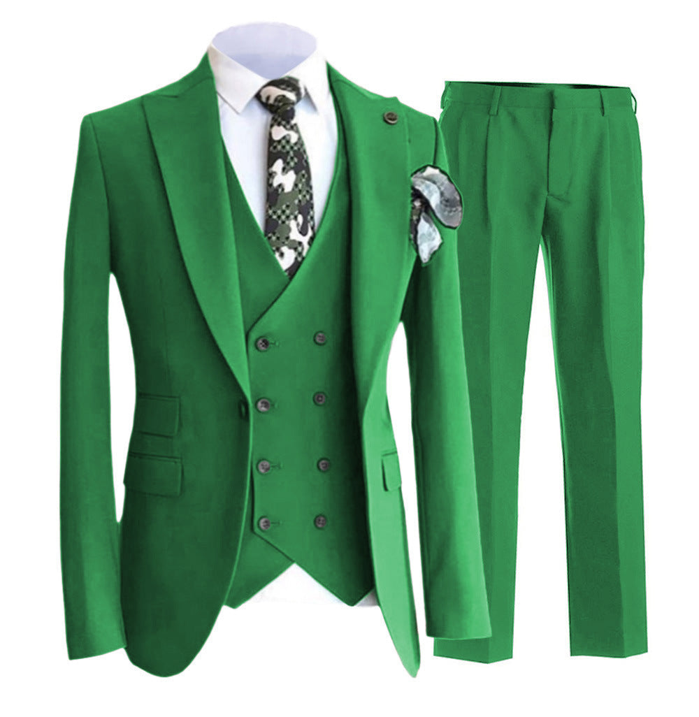 Men's Slim Fit Double Breasted Vest Set with Peak Lapel for Formal Suit Jacket and Pants
