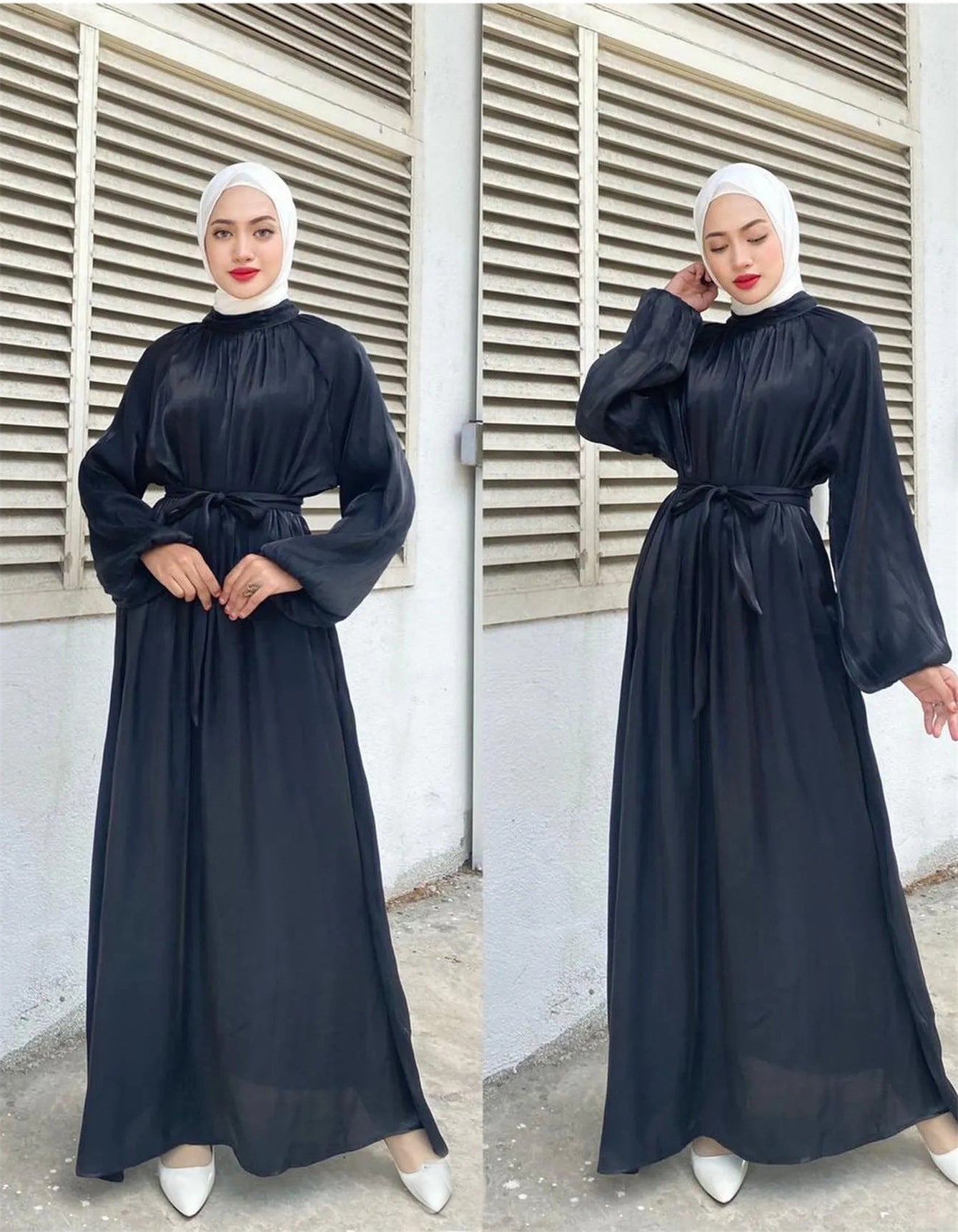 Street Wave Women Elegant Long Sleeve Dress With Waist Belt Flattering Flowing Silhouette