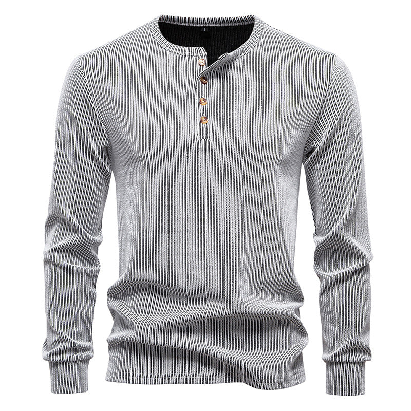 Street Wave Men's Long Sleeve Henley Shirt With Textured Stripe Pattern For Casual Comfort