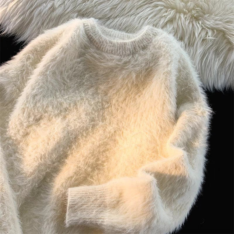 Street Wave Fluffy Pink Round Neck Pullover For Women Ultra Soft Warmth And Cozy Comfort