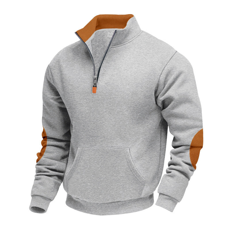 Street-Wave Men's Stand Collar Zip Pullover With Breathable Fabric And Premium Contrast Accents